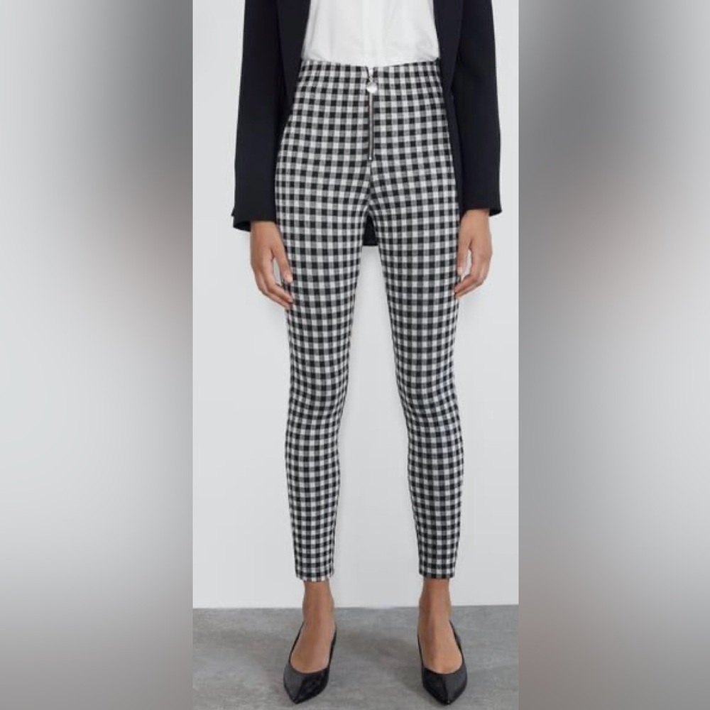 NWT Zara Black & White Elastic Waist Skinny Pants Trousers Size Medium